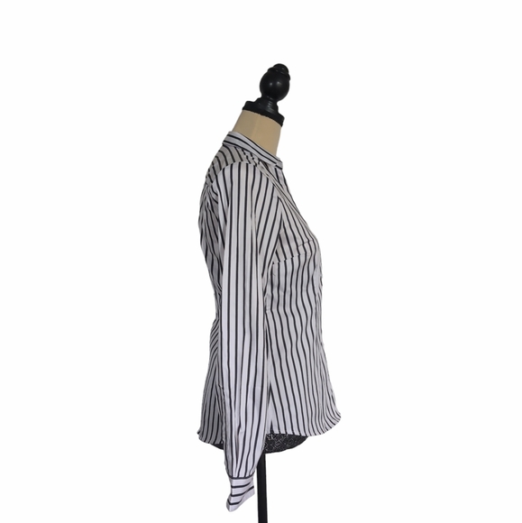 White Navy Stripe Button Down Shirt H&M Size 6 Stretchy - Picture 2 of 5